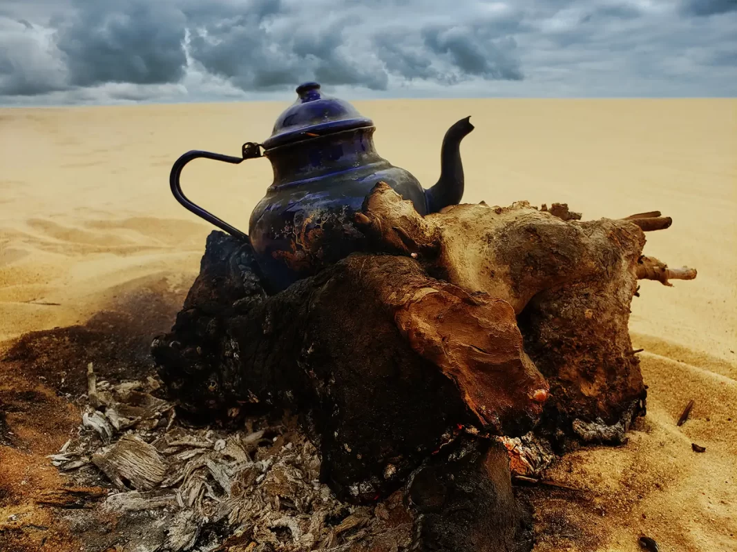 Tea being cooked on a fire in the Western Desert of Egypt